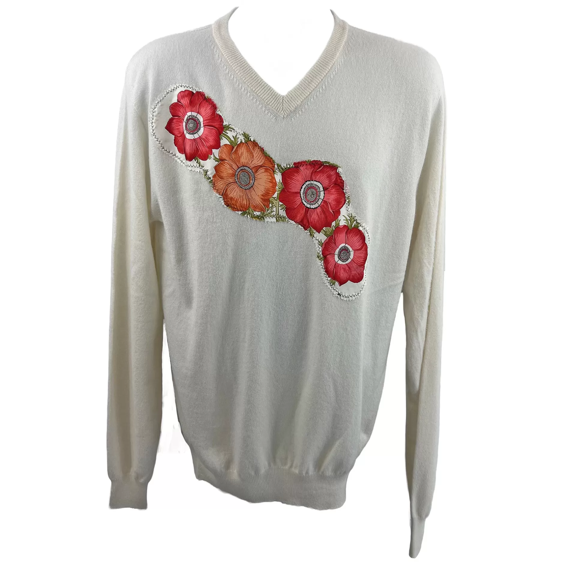 Respoke Clothing*Cashmere V-Neck In Cream With Floral Silk-L