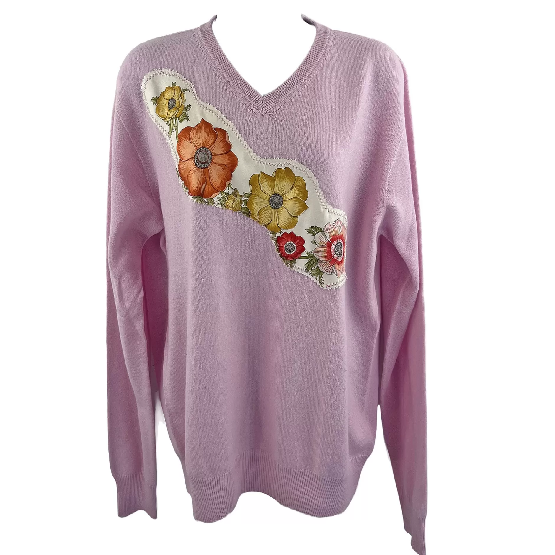 Respoke Clothing*Cashmere V-Neck In Pastel With Floral Silk-M