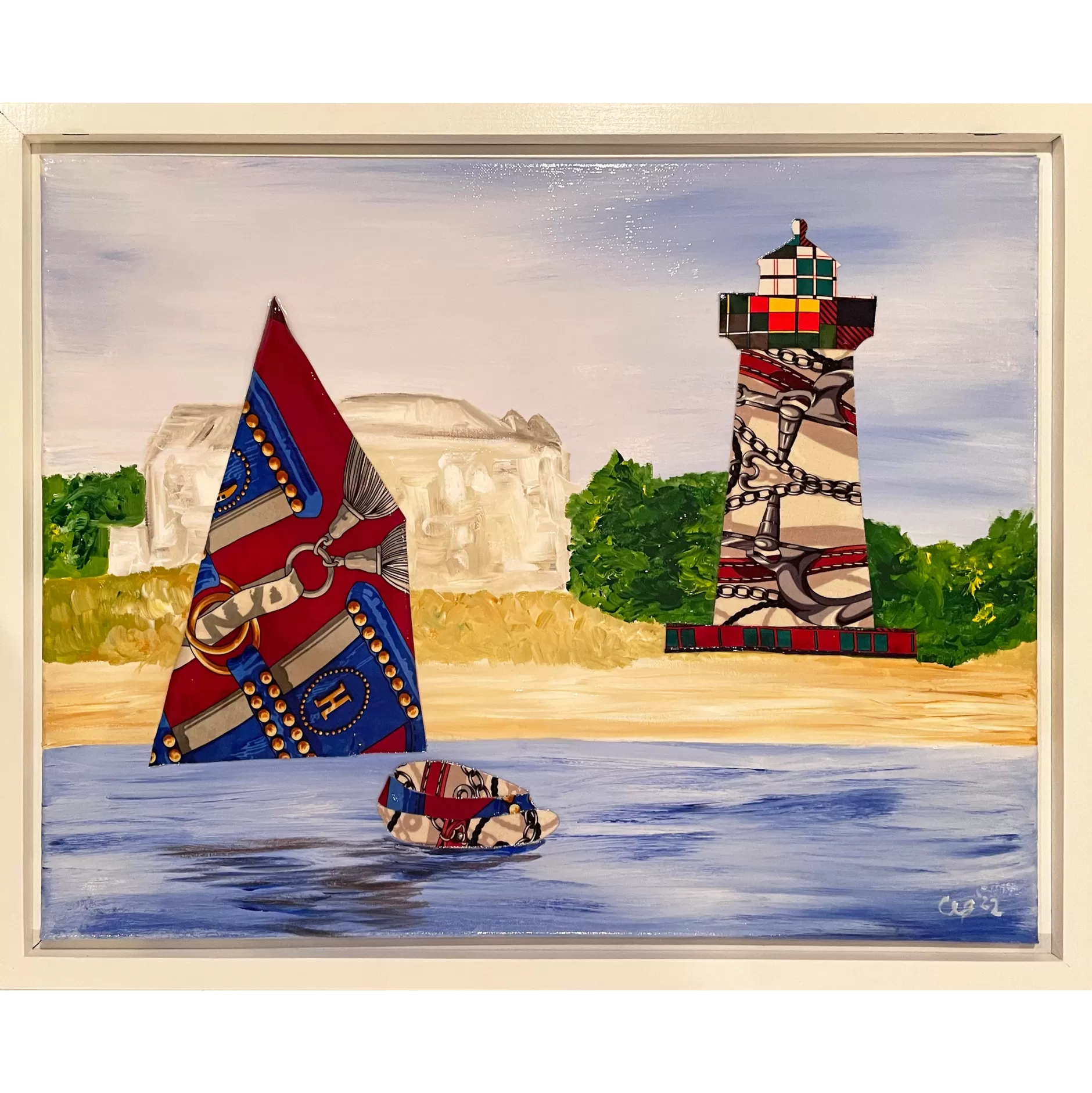 Respoke Fine Art*Sailing By Edgartown Light Collage-24X18 Framed