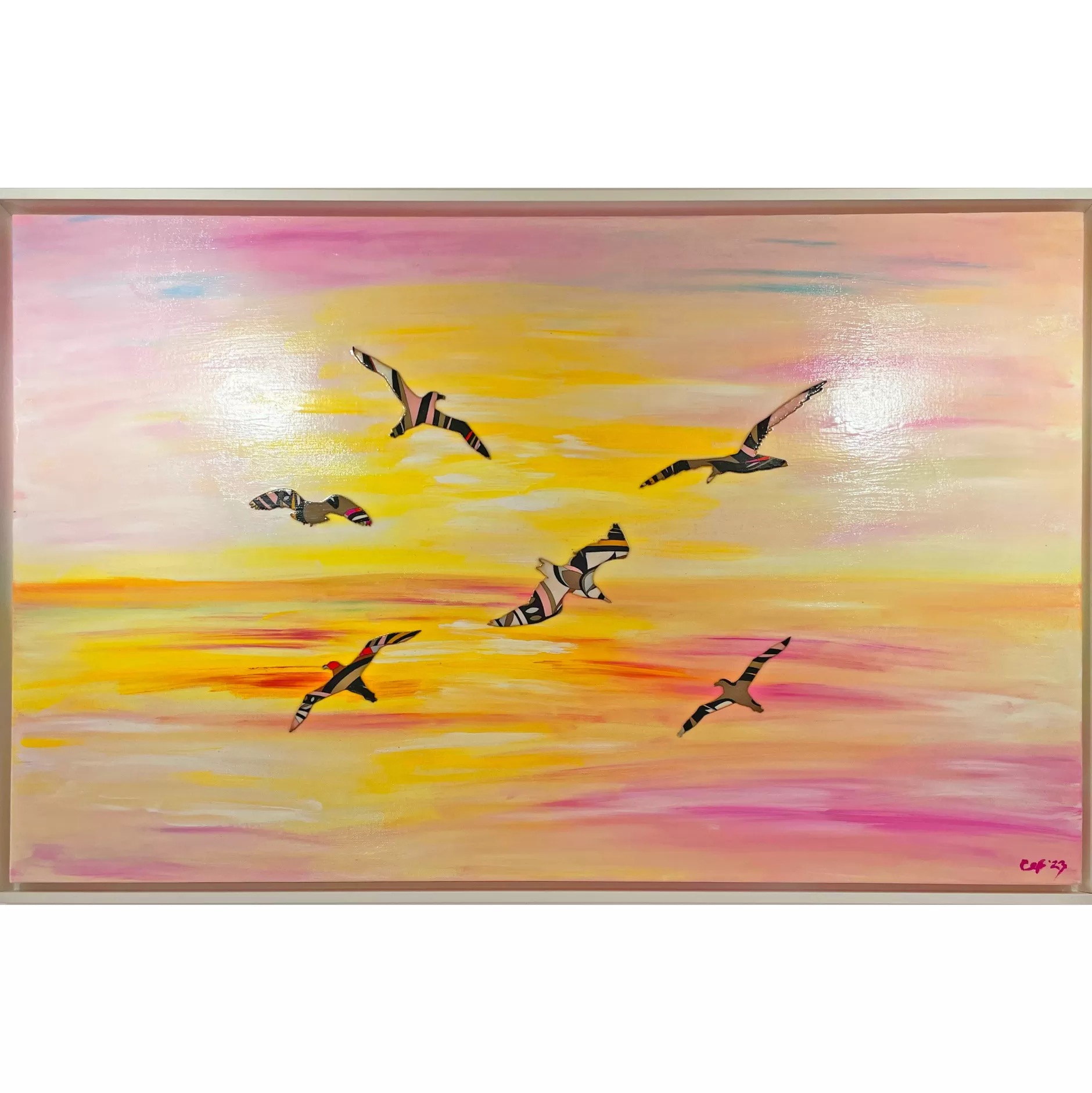 Respoke Fine Art*Seagulls Collage 1-36X24 Framed